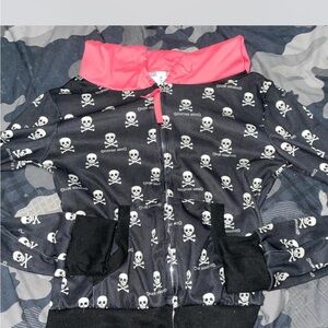 Black Skull Print Hoodie with Pink Hood